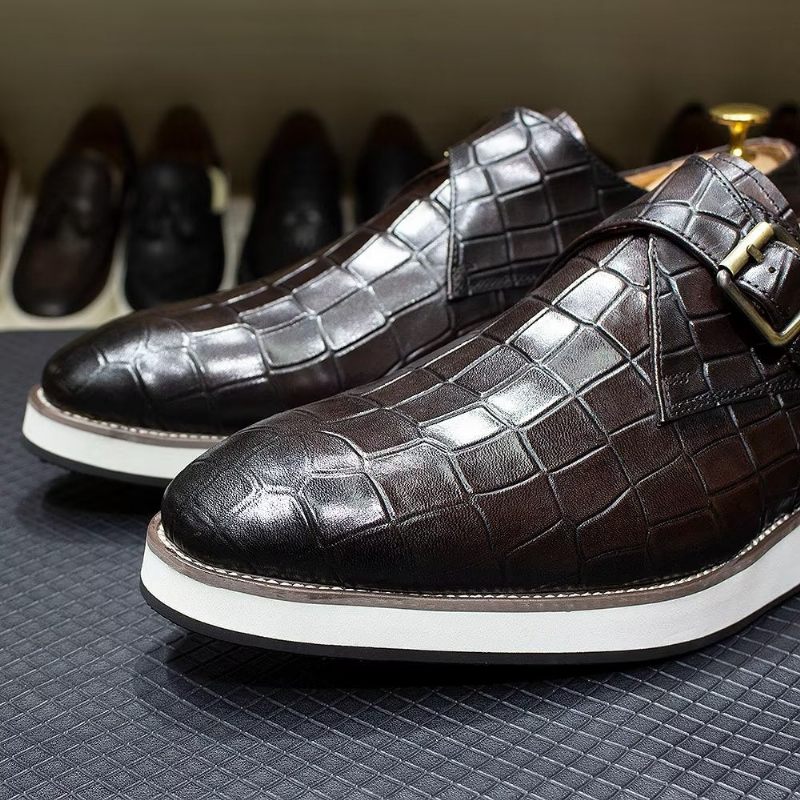 Sapatos Formais Masculinos Elegantes Couro Estilo Brogue Para Casamento Oxford - Café