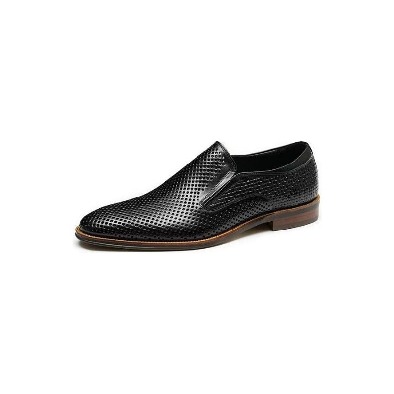 Sapatos Formais Masculinos Elegantes Couro Estilo Brogue Slip-ons Para Casamento - Preto