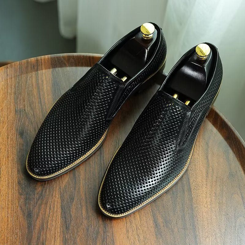 Sapatos Formais Masculinos Elegantes Couro Estilo Brogue Slip-ons Para Casamento - Preto