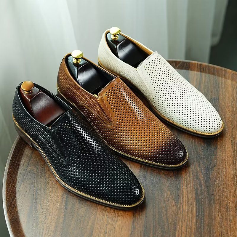 Sapatos Formais Masculinos Elegantes Couro Estilo Brogue Slip-ons Para Casamento - Preto