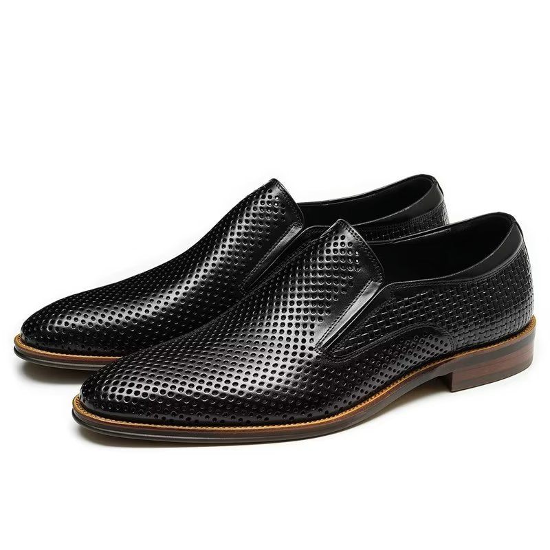 Sapatos Formais Masculinos Elegantes Couro Estilo Brogue Slip-ons Para Casamento - Preto