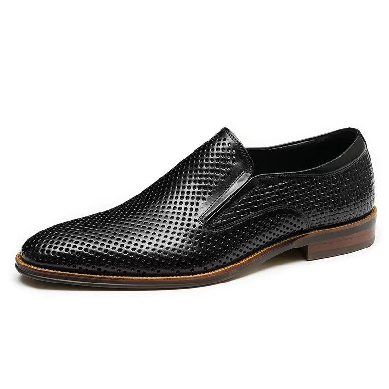 Sapatos Formais Masculinos Elegantes Couro Estilo Brogue Slip-ons Para Casamento - Preto