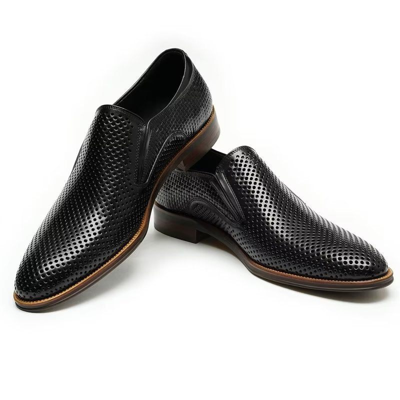 Sapatos Formais Masculinos Elegantes Couro Estilo Brogue Slip-ons Para Casamento - Preto