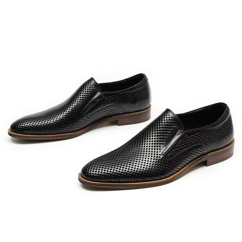 Sapatos Formais Masculinos Elegantes Couro Estilo Brogue Slip-ons Para Casamento - Preto