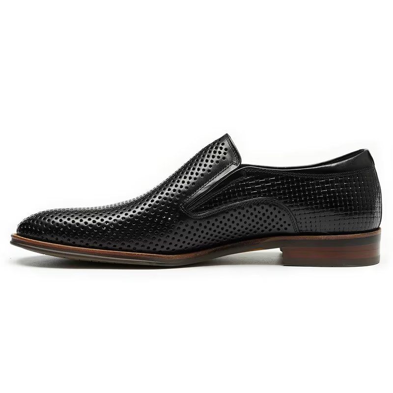 Sapatos Formais Masculinos Elegantes Couro Estilo Brogue Slip-ons Para Casamento - Preto