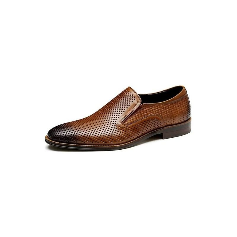 Sapatos Formais Masculinos Elegantes Couro Estilo Brogue Slip-ons Para Casamento - Marrom