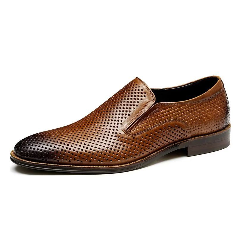 Sapatos Formais Masculinos Elegantes Couro Estilo Brogue Slip-ons Para Casamento - Marrom