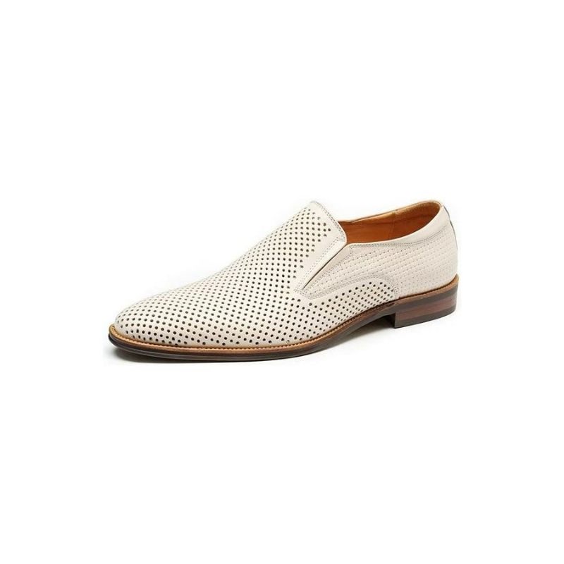 Sapatos Formais Masculinos Elegantes Couro Estilo Brogue Slip-ons Para Casamento - Branco