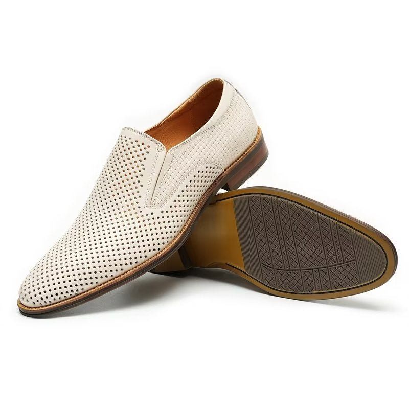 Sapatos Formais Masculinos Elegantes Couro Estilo Brogue Slip-ons Para Casamento - Branco