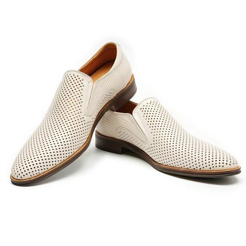 Sapatos Formais Masculinos Elegantes Couro Estilo Brogue Slip-ons Para Casamento - Branco