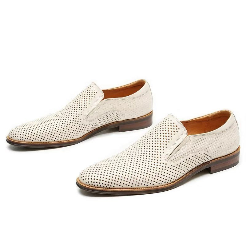 Sapatos Formais Masculinos Elegantes Couro Estilo Brogue Slip-ons Para Casamento - Branco