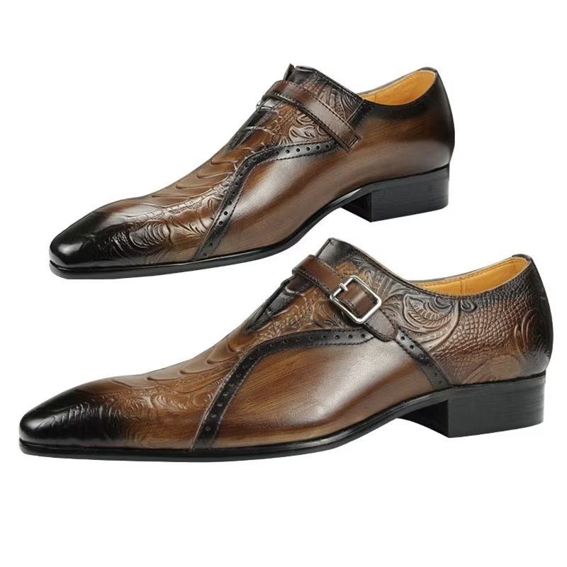 Sapatos Formais Masculinos Elegantes Couro Genuíno Para Casamento - Café