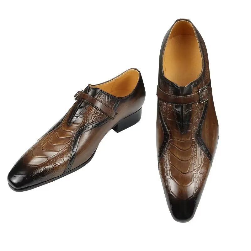 Sapatos Formais Masculinos Elegantes Couro Genuíno Para Casamento - Café