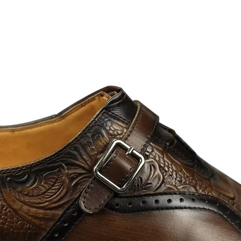 Sapatos Formais Masculinos Elegantes Couro Genuíno Para Casamento - Café