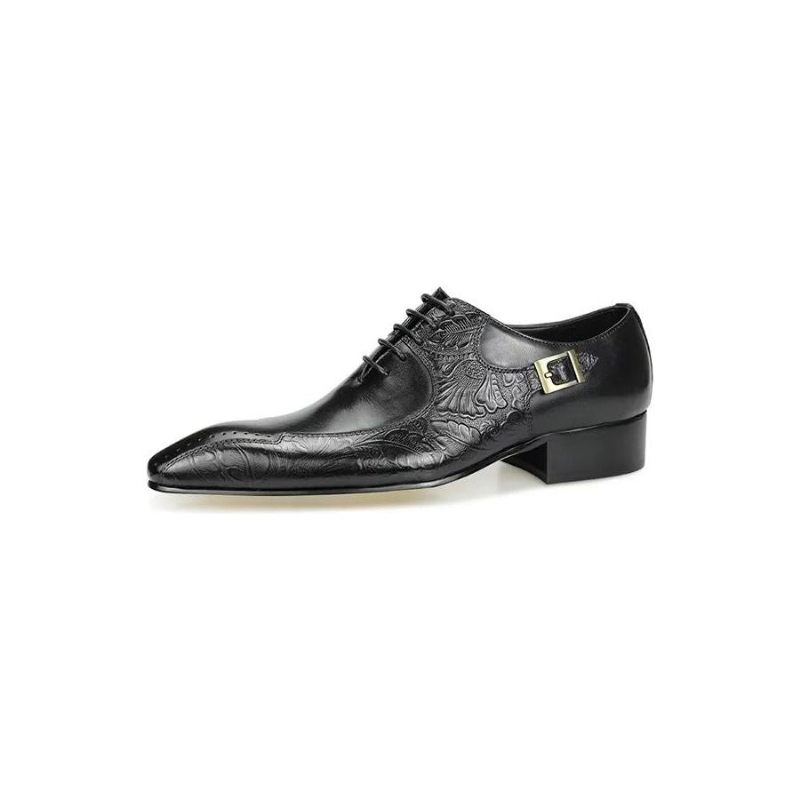 Sapatos Formais Masculinos Elegantes Couro Genuíno Para Casamento Brogue - Preto