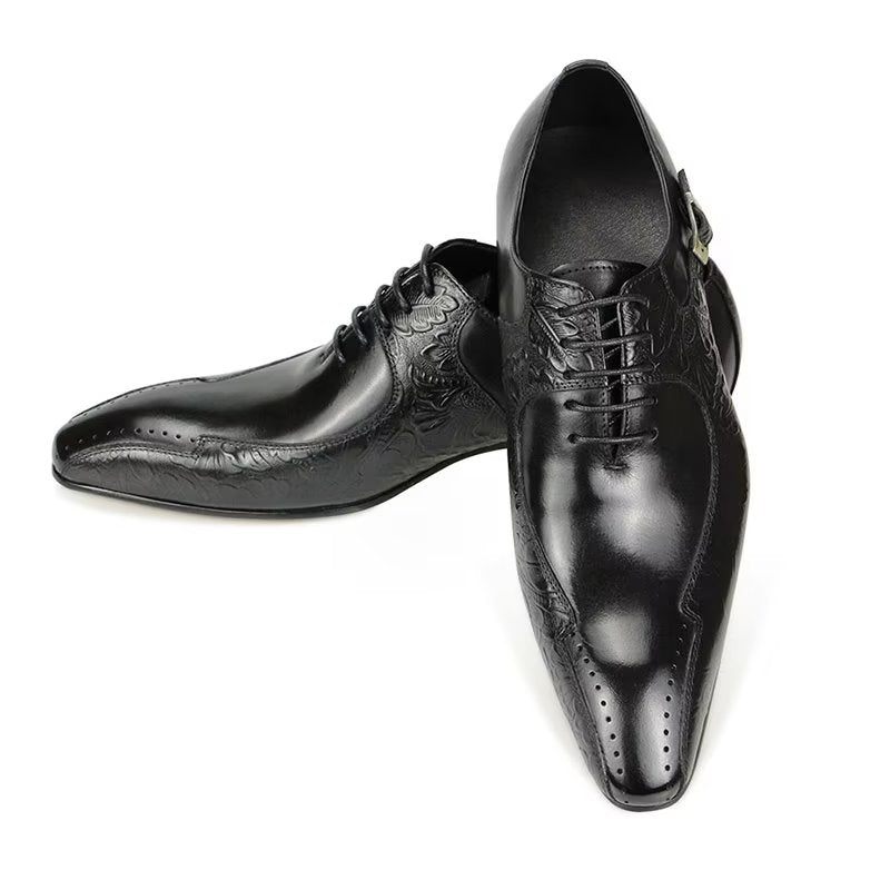 Sapatos Formais Masculinos Elegantes Couro Genuíno Para Casamento Brogue - Preto