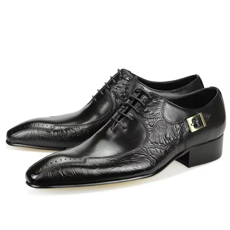 Sapatos Formais Masculinos Elegantes Couro Genuíno Para Casamento Brogue - Preto