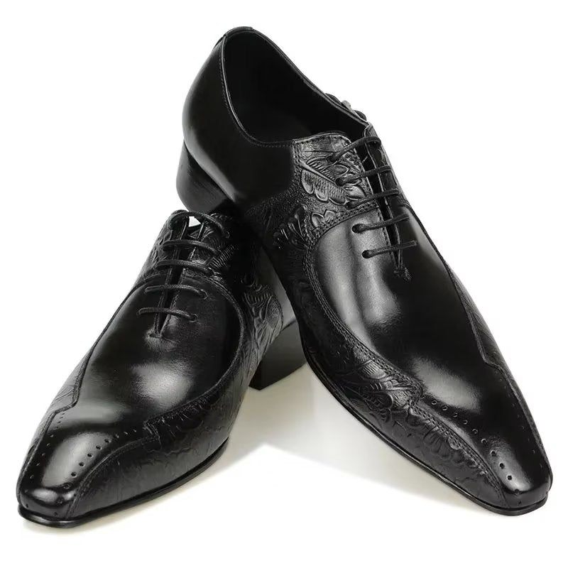 Sapatos Formais Masculinos Elegantes Couro Genuíno Para Casamento Brogue - Preto