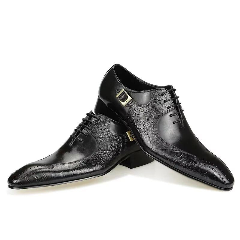 Sapatos Formais Masculinos Elegantes Couro Genuíno Para Casamento Brogue - Preto