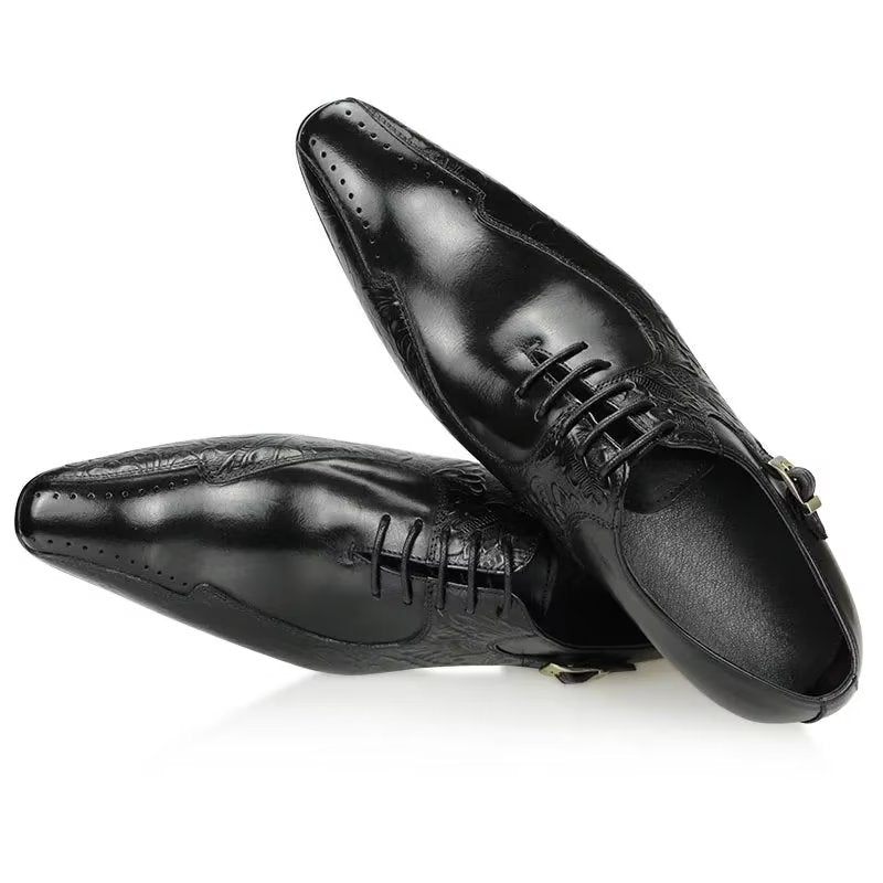 Sapatos Formais Masculinos Elegantes Couro Genuíno Para Casamento Brogue - Preto