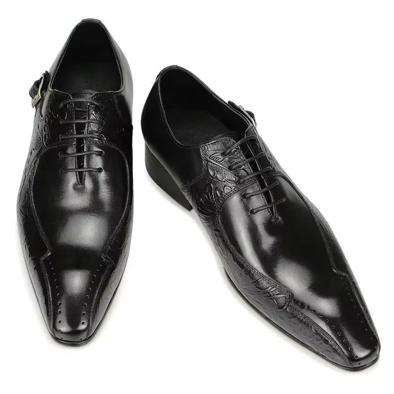 Sapatos Formais Masculinos Elegantes Couro Genuíno Para Casamento Brogue - Preto