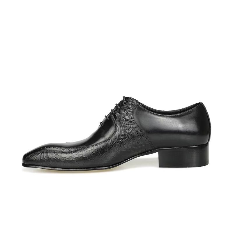 Sapatos Formais Masculinos Elegantes Couro Genuíno Para Casamento Brogue - Preto