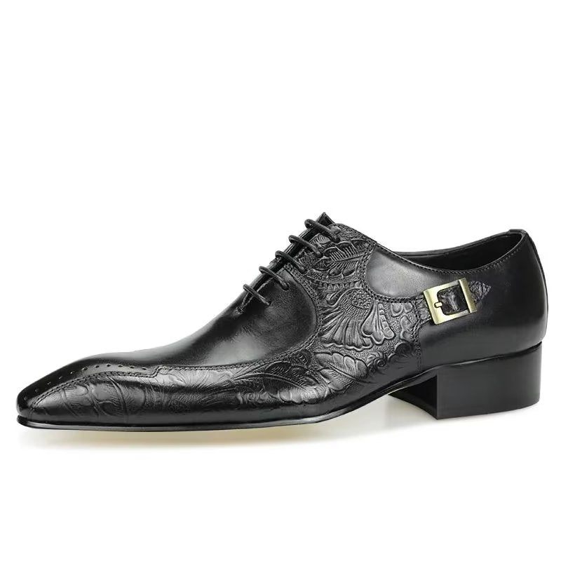 Sapatos Formais Masculinos Elegantes Couro Genuíno Para Casamento Brogue - Preto