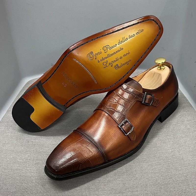 Sapatos Formais Masculinos Elegantes Crocblend Monk Strap Sociais - Café