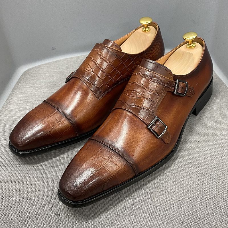 Sapatos Formais Masculinos Elegantes Crocblend Monk Strap Sociais - Café