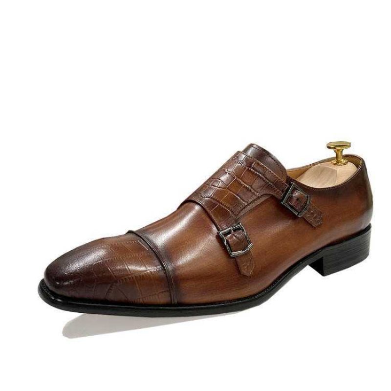 Sapatos Formais Masculinos Elegantes Crocblend Monk Strap Sociais - Café