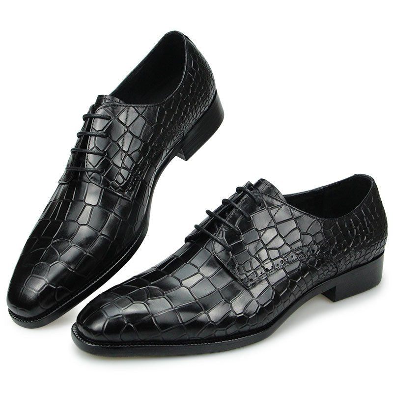 Sapatos Formais Masculinos Elegantes Croctex Dedo Apontado Derby Vestido Luxo - Preto