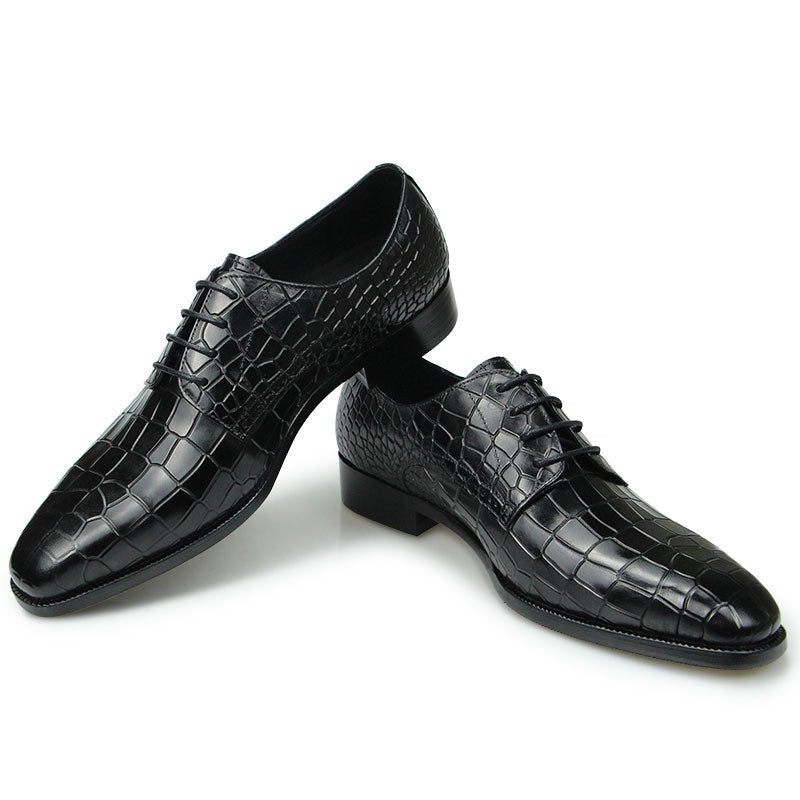 Sapatos Formais Masculinos Elegantes Croctex Dedo Apontado Derby Vestido Luxo - Preto