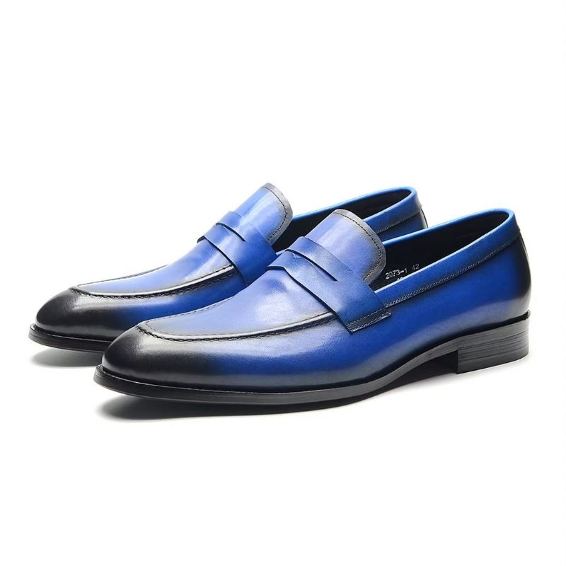 Sapatos Formais Masculinos Elegantes E Em Couro Vaca -  Azul