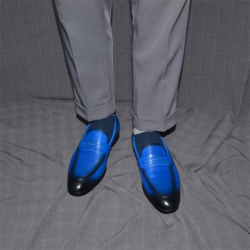 Sapatos Formais Masculinos Elegantes E Em Couro Vaca -  Azul