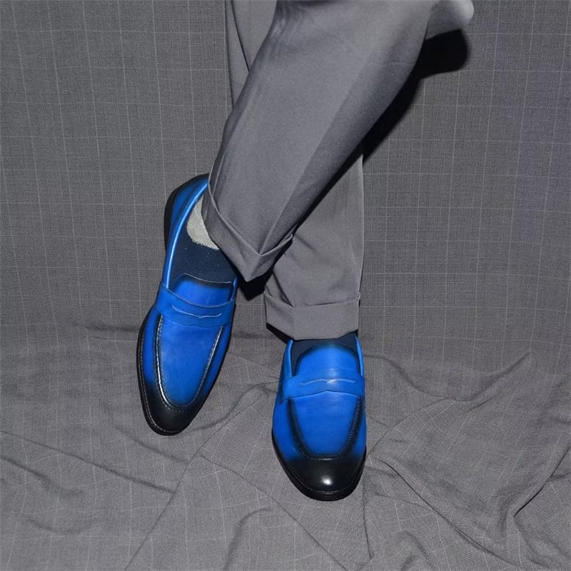 Sapatos Formais Masculinos Elegantes E Em Couro Vaca -  Azul