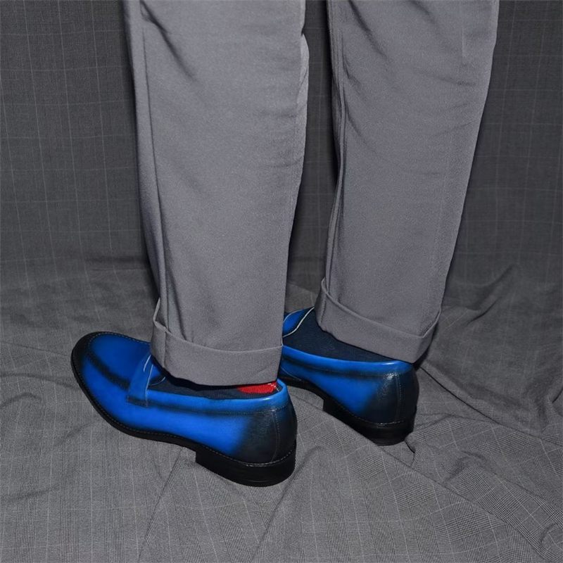 Sapatos Formais Masculinos Elegantes E Em Couro Vaca -  Azul