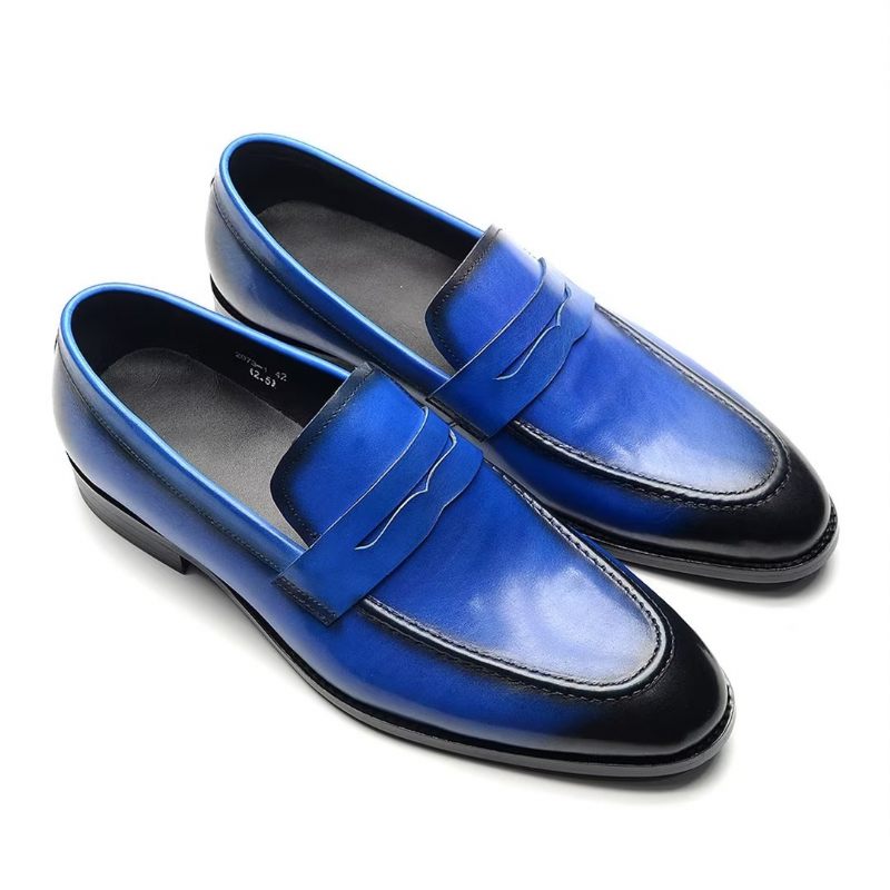 Sapatos Formais Masculinos Elegantes E Em Couro Vaca -  Azul