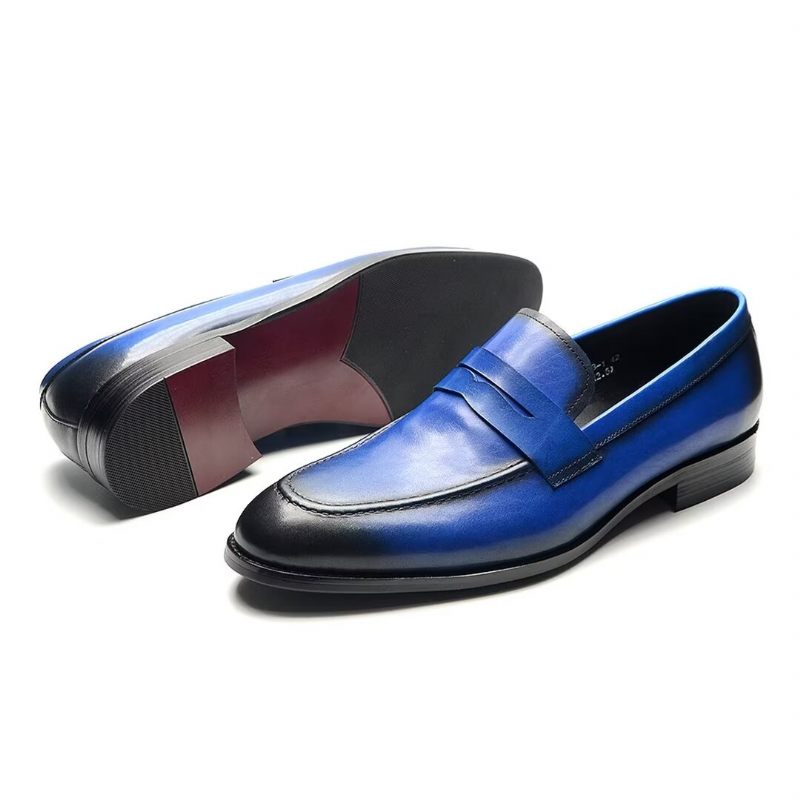 Sapatos Formais Masculinos Elegantes E Em Couro Vaca -  Azul