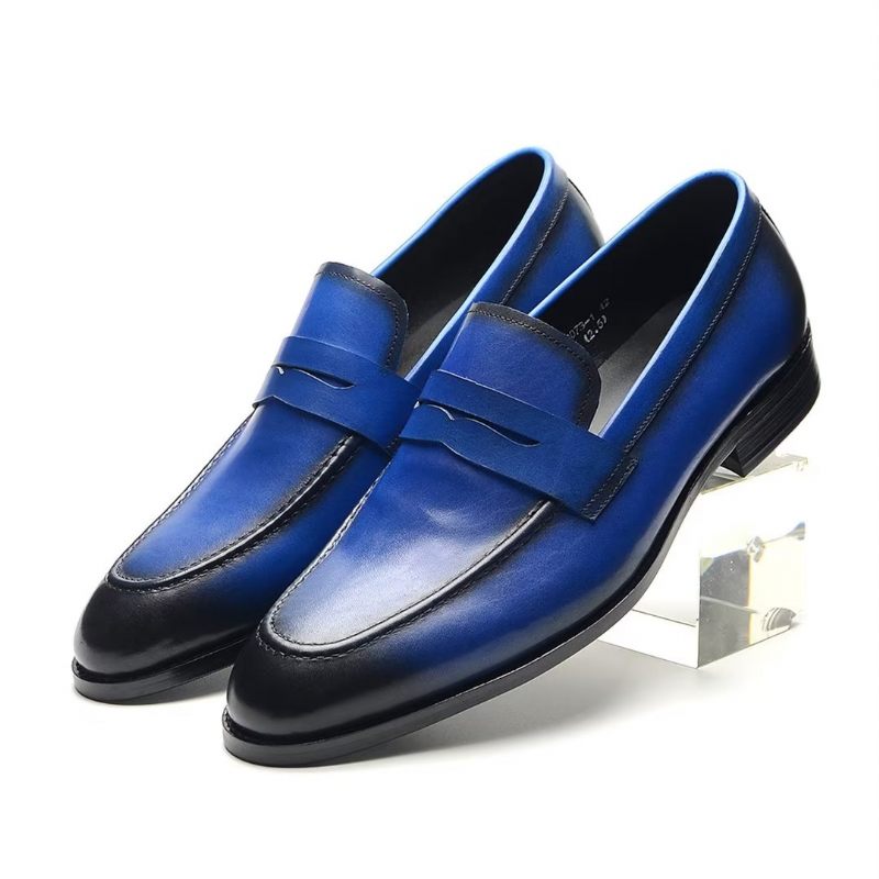 Sapatos Formais Masculinos Elegantes E Em Couro Vaca -  Azul