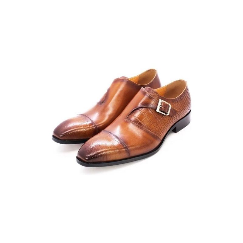 Sapatos Formais Masculinos Elegantes E Luxuosos Com Padrão Crocodilo Monkstrap