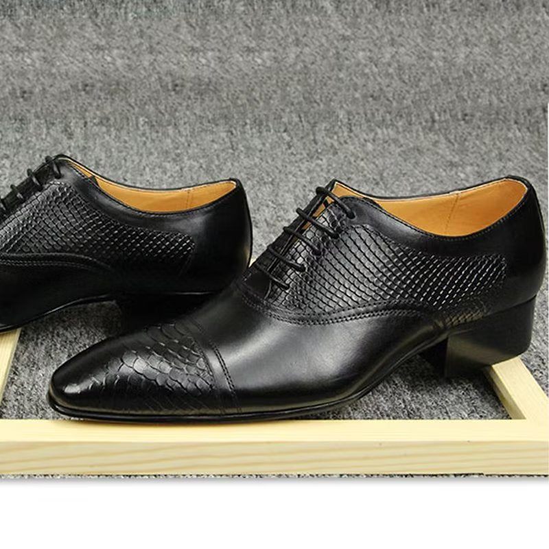 Sapatos Formais Masculinos Elegantes E Personalizados Em Couro Brogue Com Cadarços Para Casamento - Preto