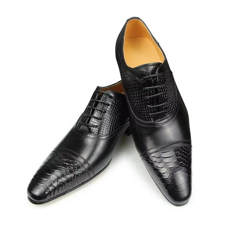 Sapatos Formais Masculinos Elegantes E Personalizados Em Couro Brogue Com Cadarços Para Casamento - Preto