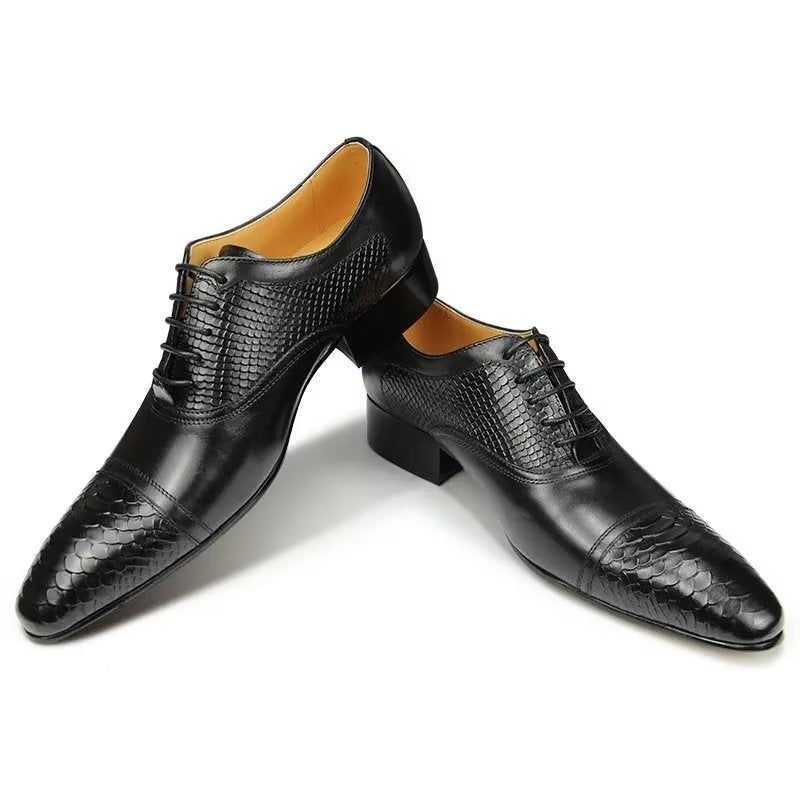 Sapatos Formais Masculinos Elegantes E Personalizados Em Couro Brogue Com Cadarços Para Casamento - Preto