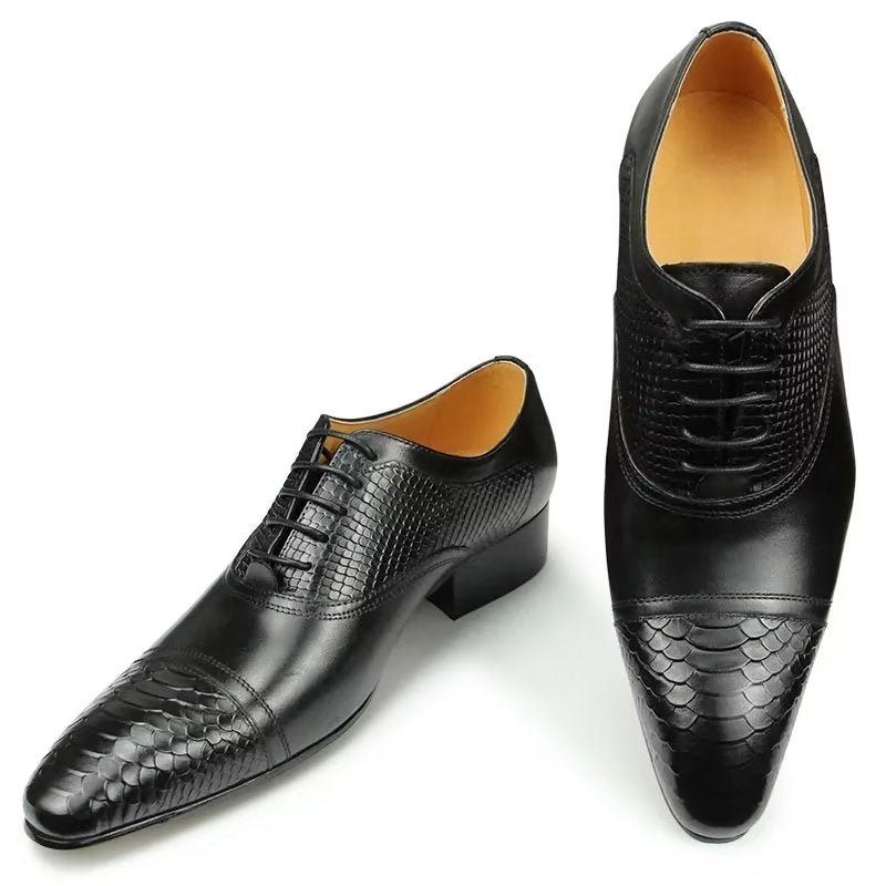 Sapatos Formais Masculinos Elegantes E Personalizados Em Couro Brogue Com Cadarços Para Casamento - Preto