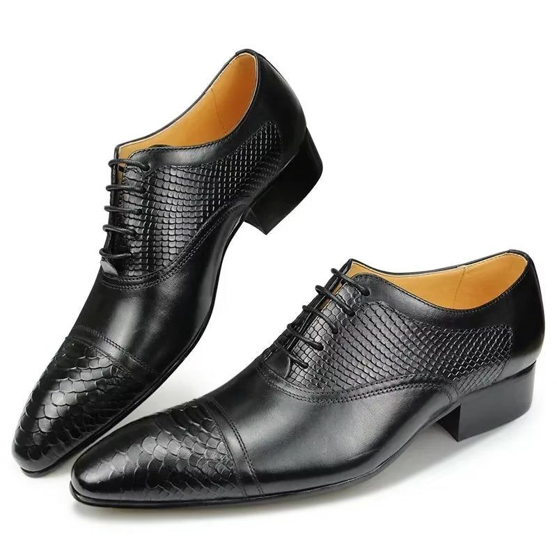 Sapatos Formais Masculinos Elegantes E Personalizados Em Couro Brogue Com Cadarços Para Casamento - Preto