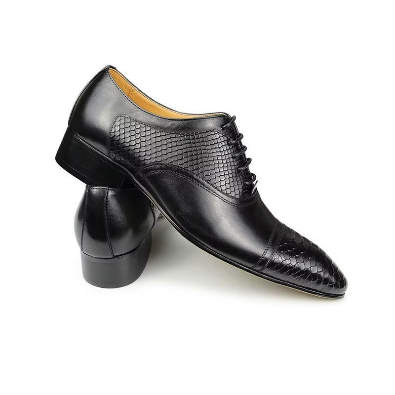 Sapatos Formais Masculinos Elegantes E Personalizados Em Couro Brogue Com Cadarços Para Casamento - Preto