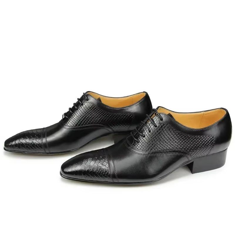 Sapatos Formais Masculinos Elegantes E Personalizados Em Couro Brogue Com Cadarços Para Casamento - Preto