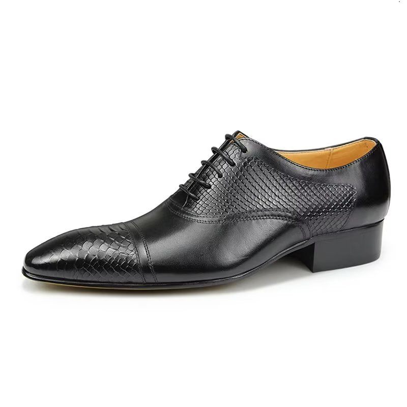 Sapatos Formais Masculinos Elegantes E Personalizados Em Couro Brogue Com Cadarços Para Casamento - Preto