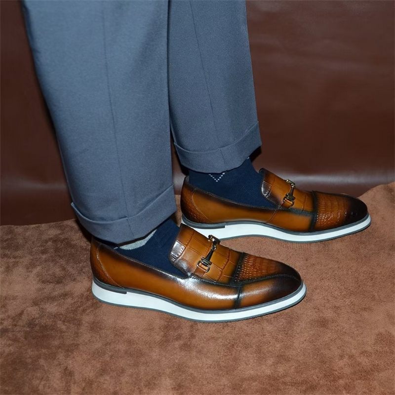 Sapatos Formais Masculinos Elegantes Estilo Slip-on - Marrom