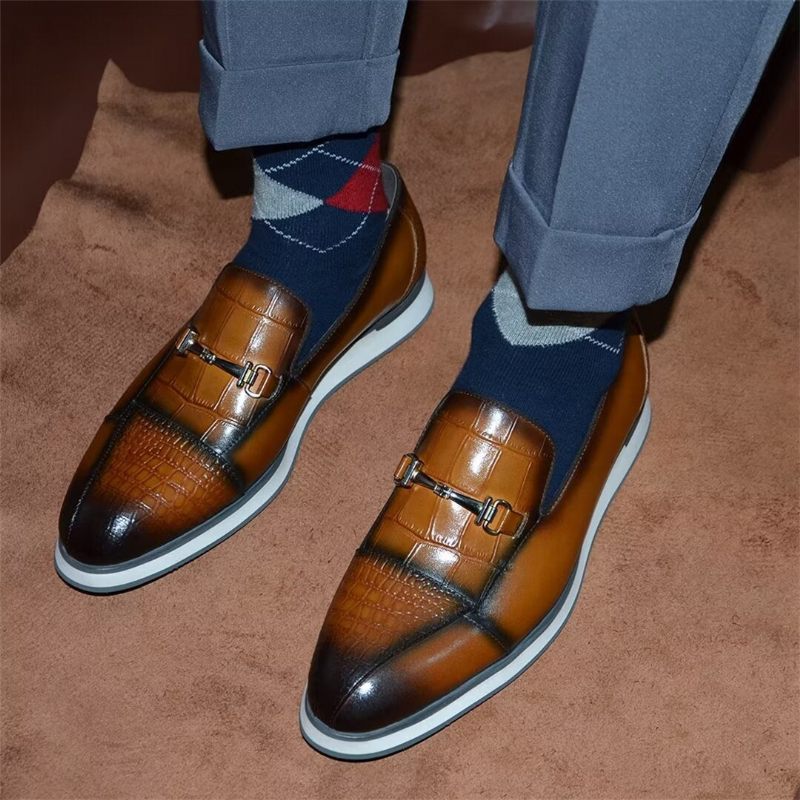 Sapatos Formais Masculinos Elegantes Estilo Slip-on - Marrom